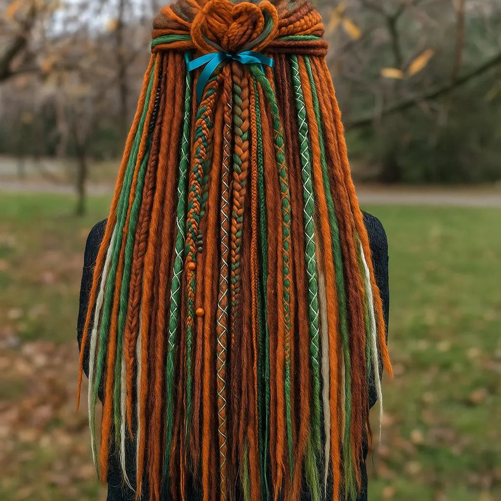 Copper Green Blonde Double Ended Dreadlocks – Forest Style Synthetic DE Set
