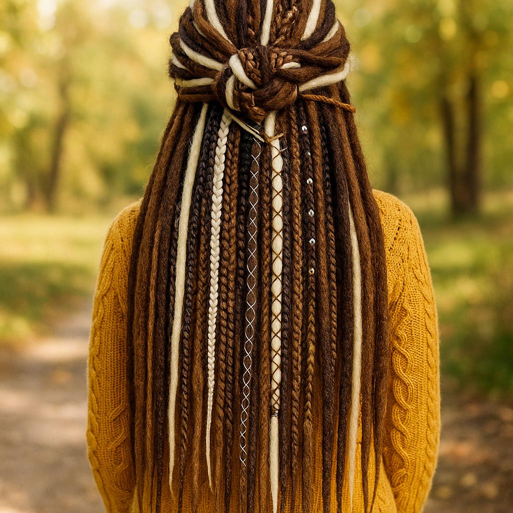 Warm Brown & Milky Blonde Boho Fake Dreads and Braids Mix – Multi-Tone Double Ended Extensions