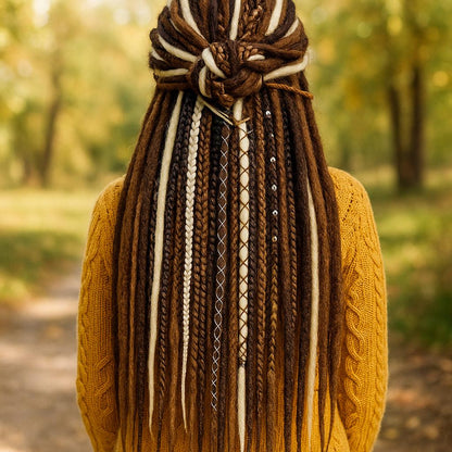 Warm Brown & Milky Blonde Boho Fake Dreads and Braids Mix – Multi-Tone Double Ended Extensions