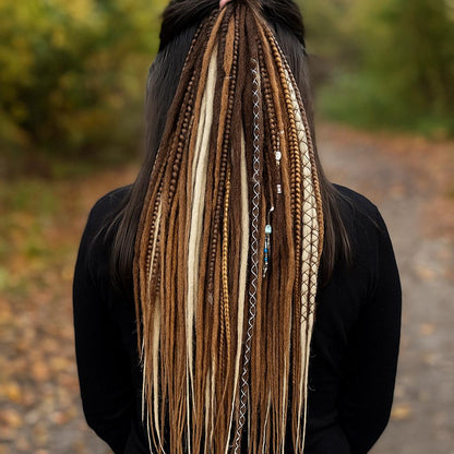 Warm Brown & Milky Blonde Boho Fake Dreads and Braids Mix – Multi-Tone Double Ended Extensions