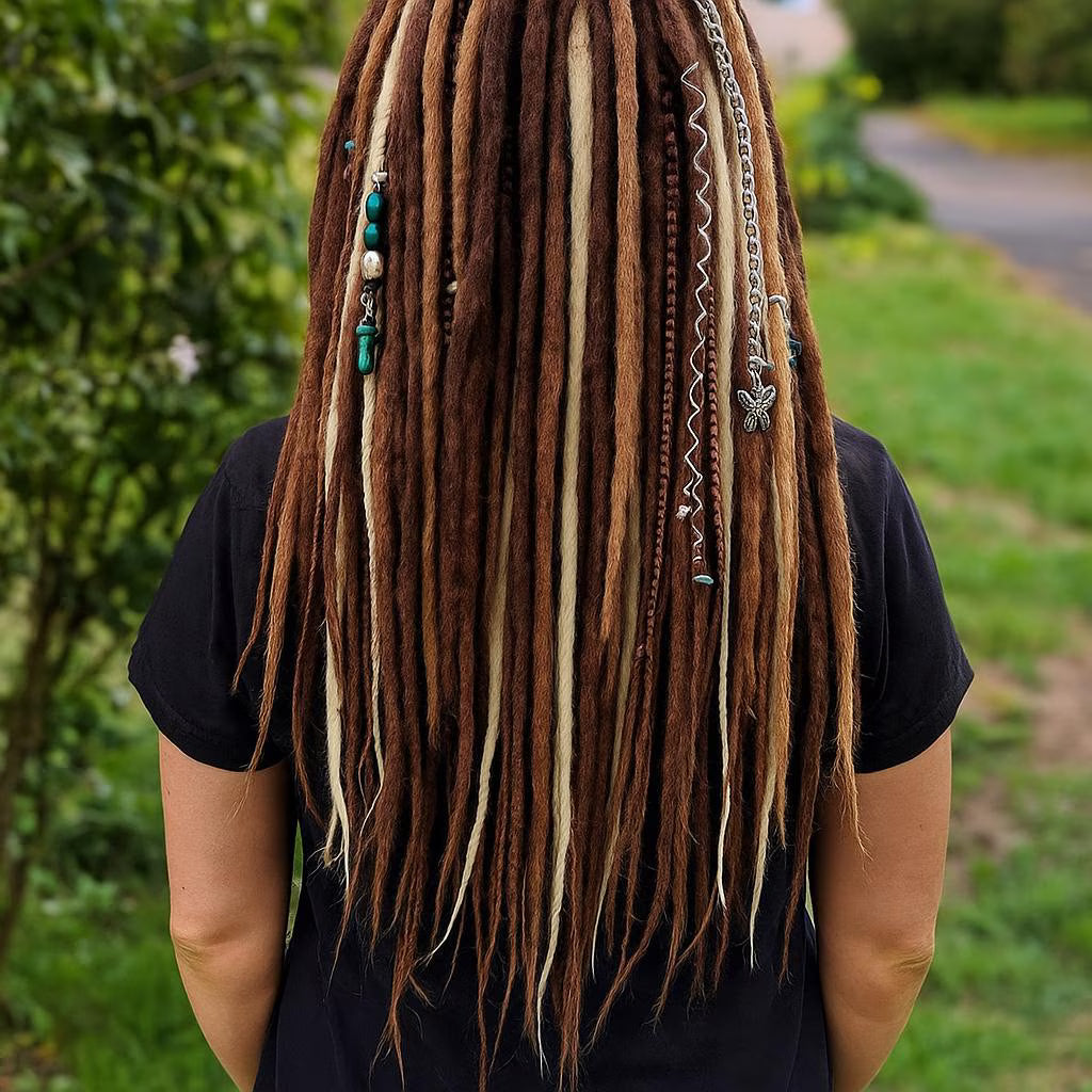 Warm Brown & Milky Blonde Boho Fake Dreads and Braids Mix – Multi-Tone Double Ended Extensions