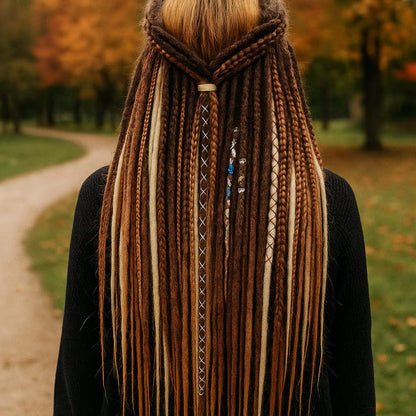 Warm Brown & Milky Blonde Boho Fake Dreads and Braids Mix – Multi-Tone Double Ended Extensions