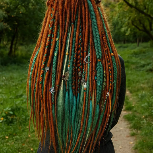 Copper Green Blonde Boho Fake Dreads – Forest Style Double Ended Synthetic Dreads