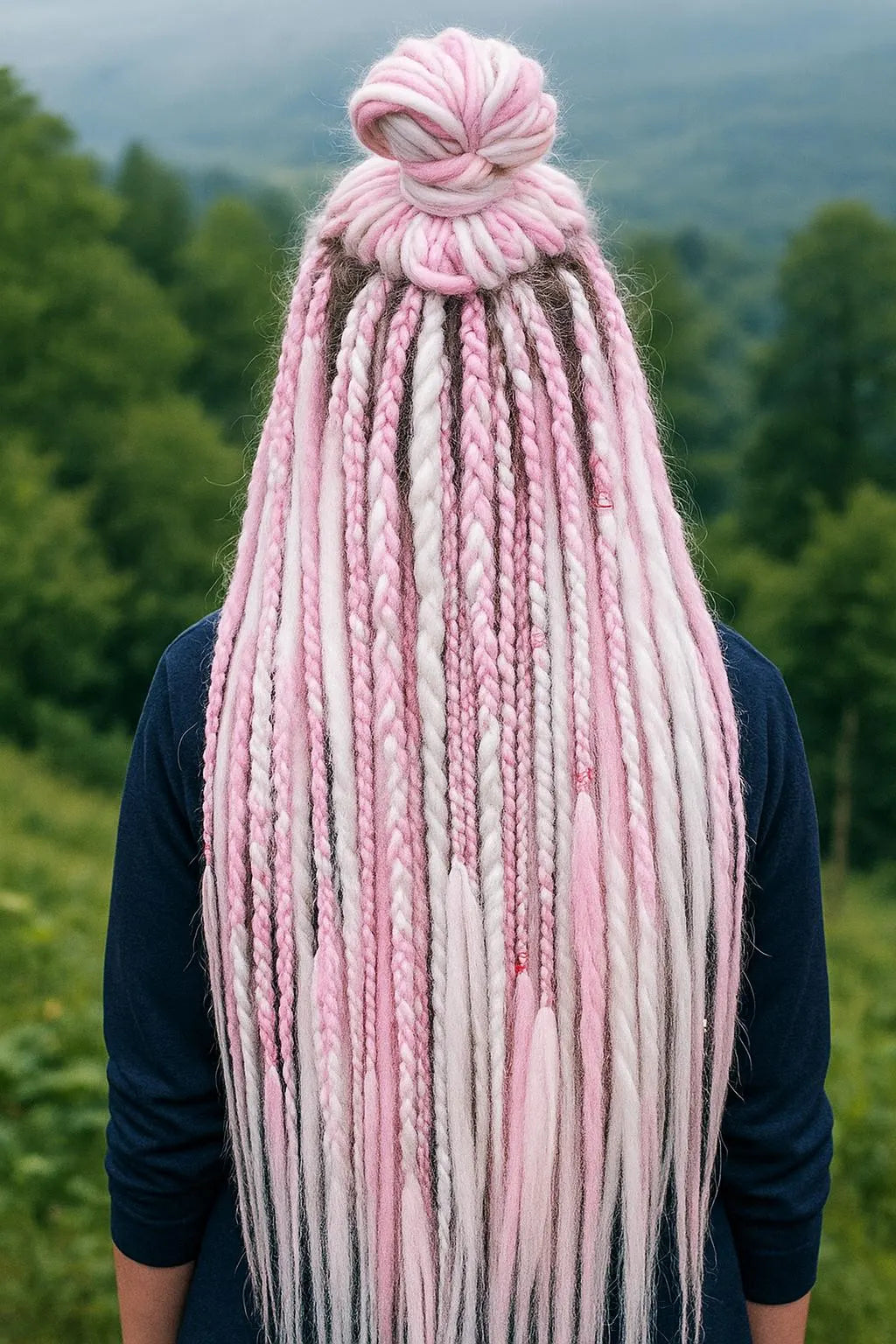 Boho Snow Pink & White Double Ended Boho Fake Dreads