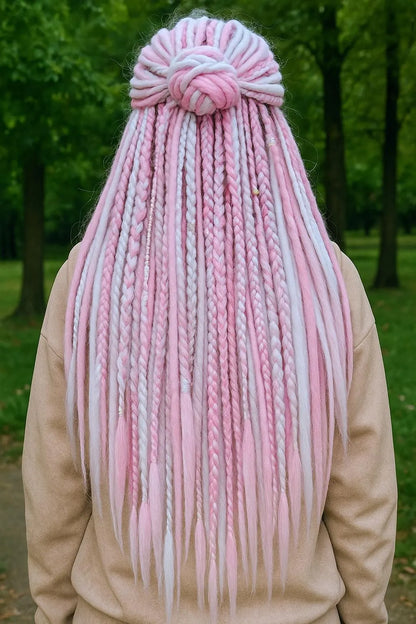 Boho Snow Pink & White Double Ended Boho Fake Dreads
