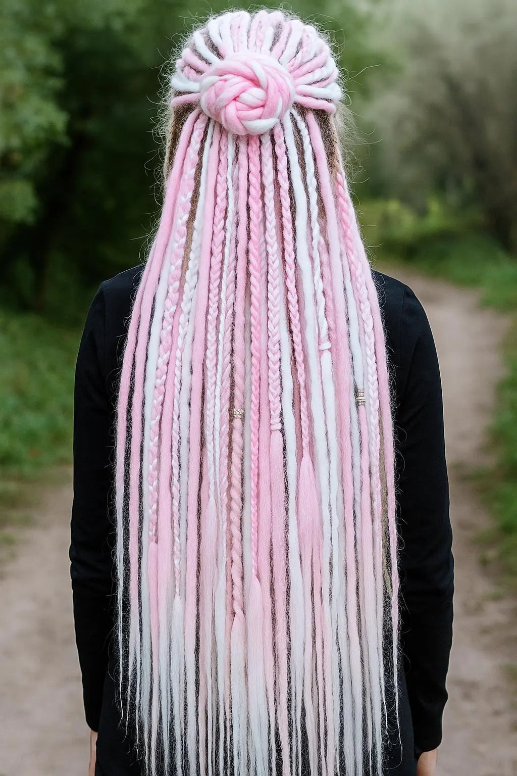 Boho Snow Pink & White Double Ended Boho Fake Dreads