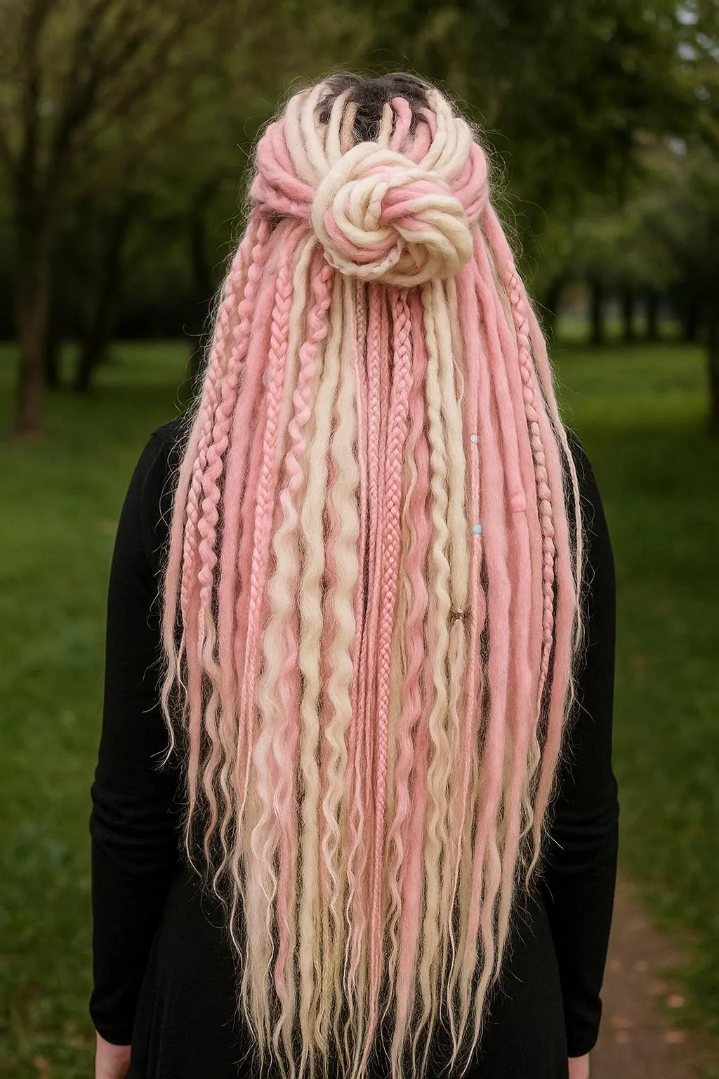 Pink & Milk Blonde Double Ended Boho Fake Dreads – Boho DE Dreads, Braids and Curls Set