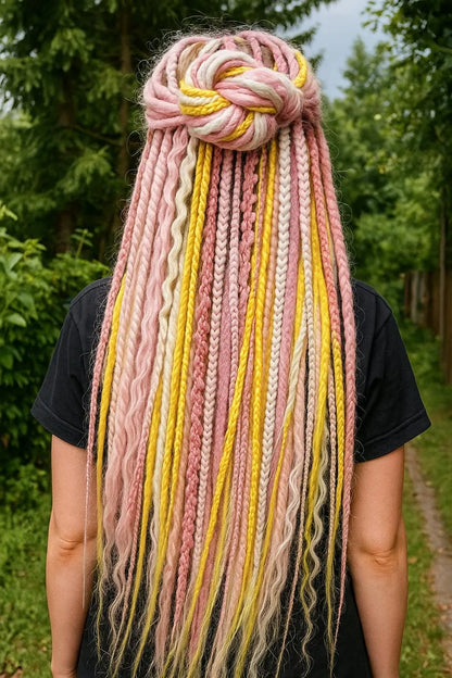 Pink Blonde Yellow Boho Fake Dreads – Double Ended Synthetic Dreads