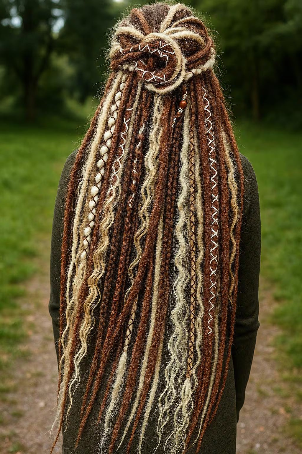 Warm Brown & Blonde Double Ended Boho Fake Dreads with Loose Curls