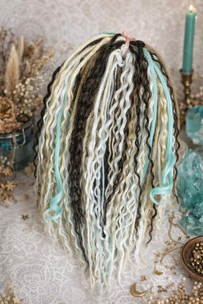 White Teal Hidden Base Curly Hair Extensions Set