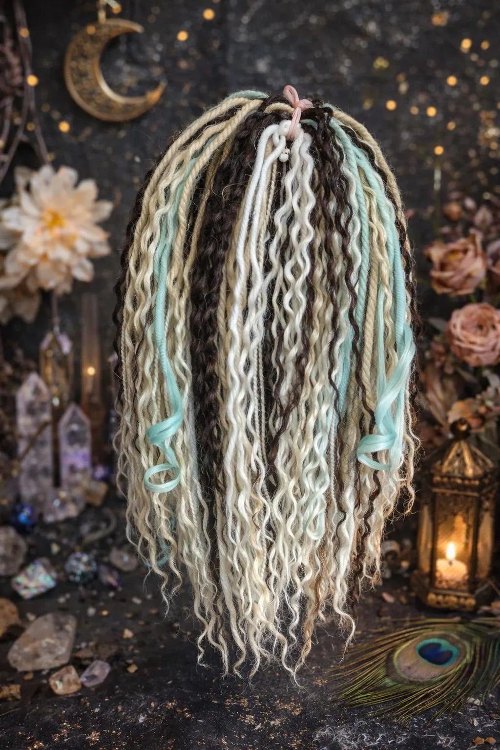 White Teal Hidden Base Curly Hair Extensions Set