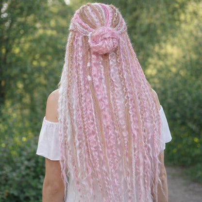 Pink White Hidden Base Visible Length Curly Hair Extensions