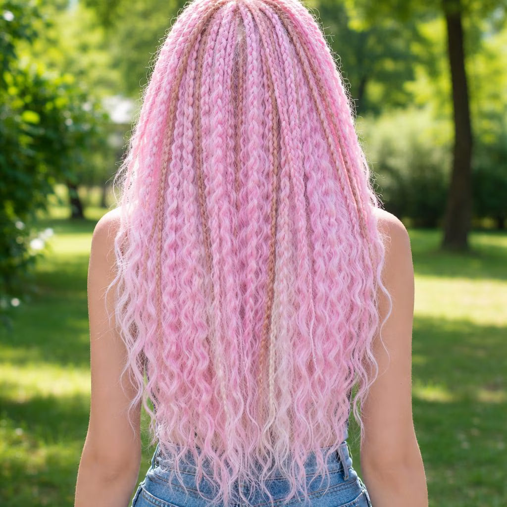 Pink White Hidden Base Visible Length Curly Hair Extensions