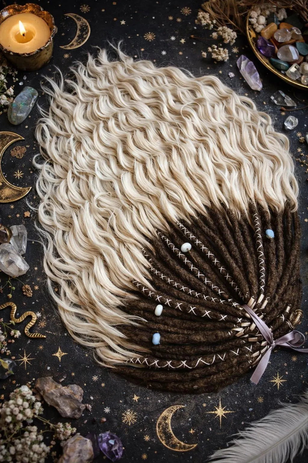 Light Beige Blonde Brown Boho Dreadlock Extensions – Brushable Faux Dreads, Soft Look