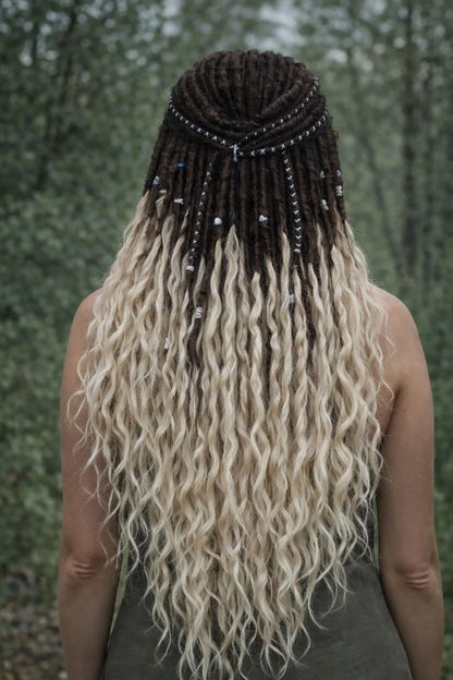 Light Beige Blonde Brown Boho Dreadlock Extensions – Brushable Faux Dreads, Soft Look
