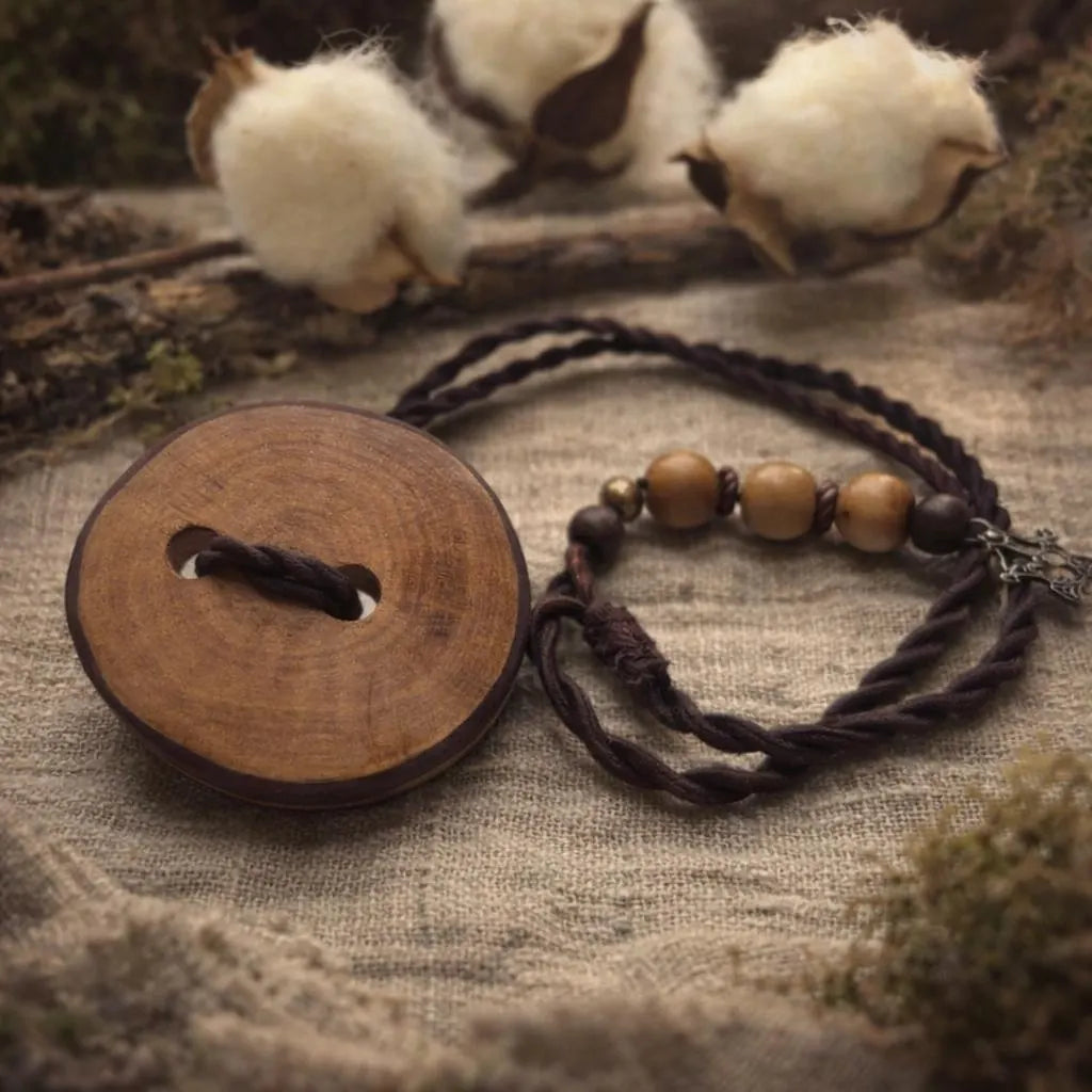 Handcrafted Wood Dreadlock Tie with Rubber Band Button – Rustic Bun Holder