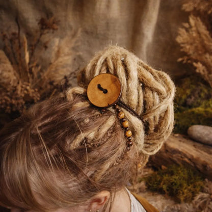 Handcrafted Wood Dreadlock Tie with Rubber Band Button – Rustic Bun Holder