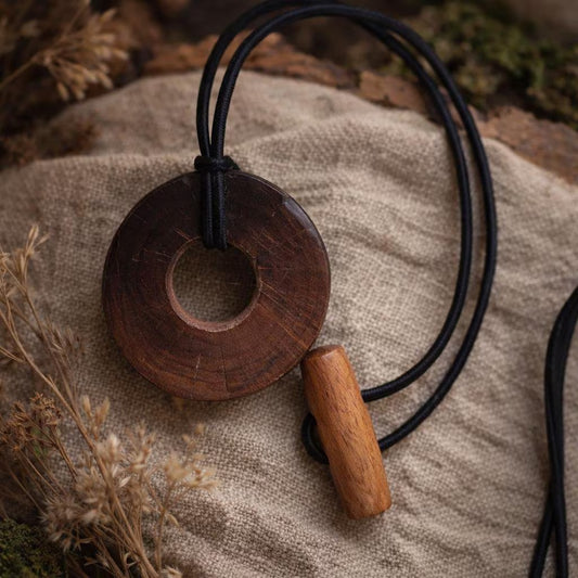 Handcrafted Wood Dreadlock Tie – Dark Rustic Wrap Tie with Button and Stick Closure