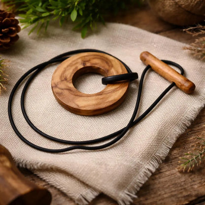 Natural Wood Dreadlock Tie with Rubber Band Button and Stick