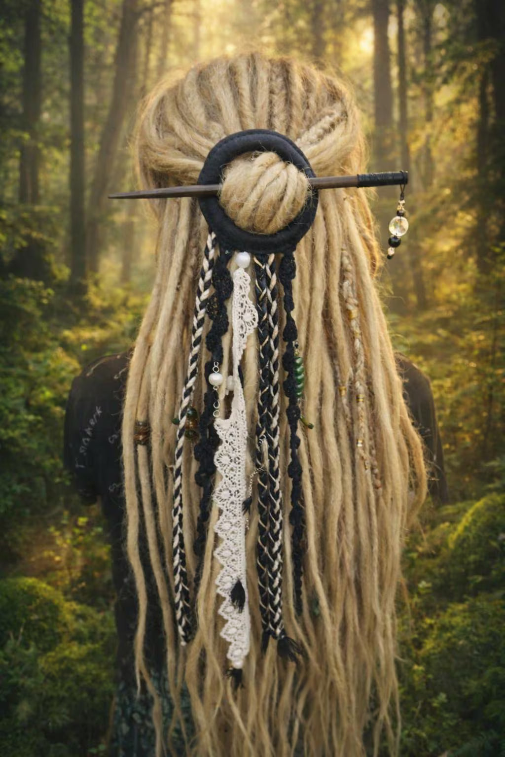 Black Tribal Dreadlock Hair Ring Barrette – Boho Hair Stick with Tassels