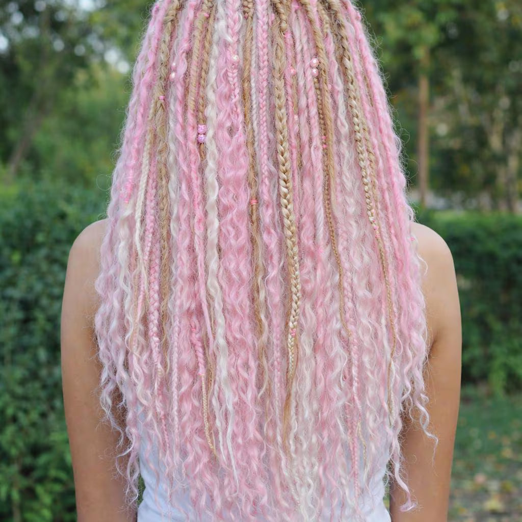Pink White Hidden Base Visible Length Curly Hair Extensions