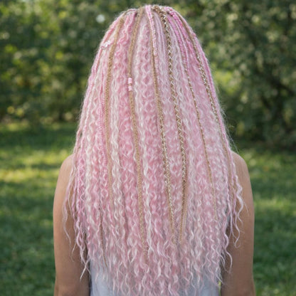 Pink White Hidden Base Visible Length Curly Hair Extensions