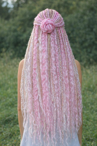 Pink White Hidden Base Visible Length Curly Hair Extensions