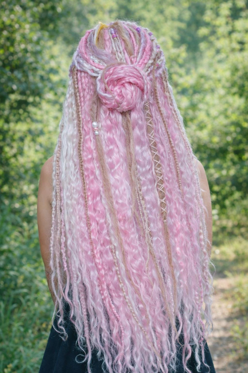 Pink White Hidden Base Visible Length Curly Hair Extensions