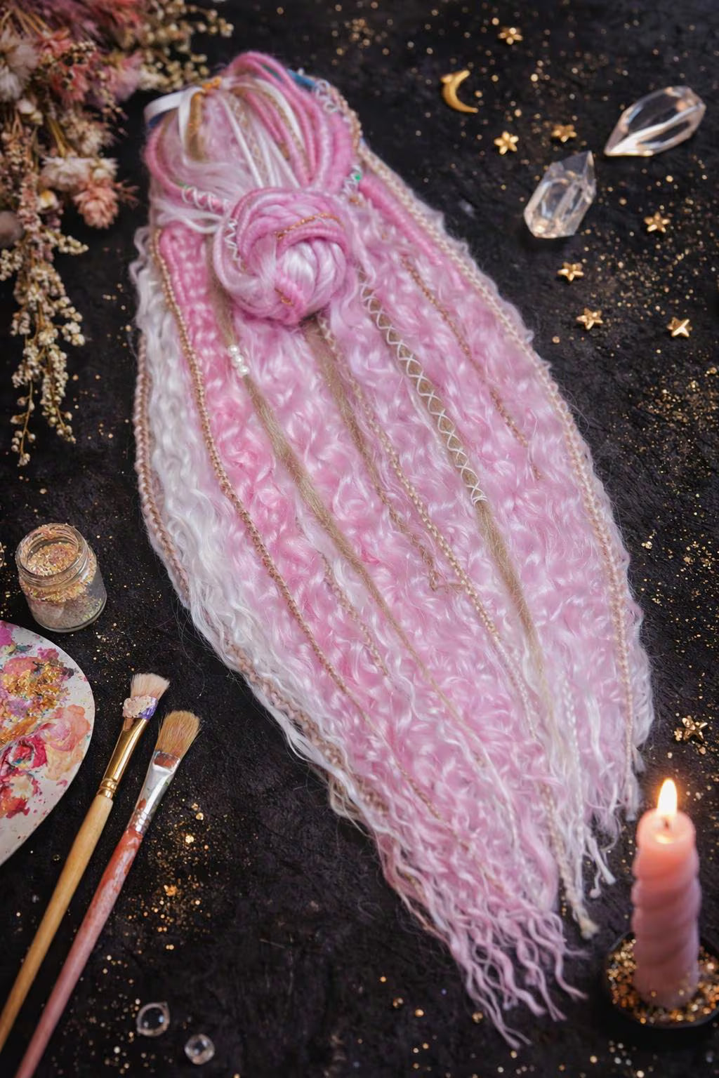 Pink White Hidden Base Visible Length Curly Hair Extensions