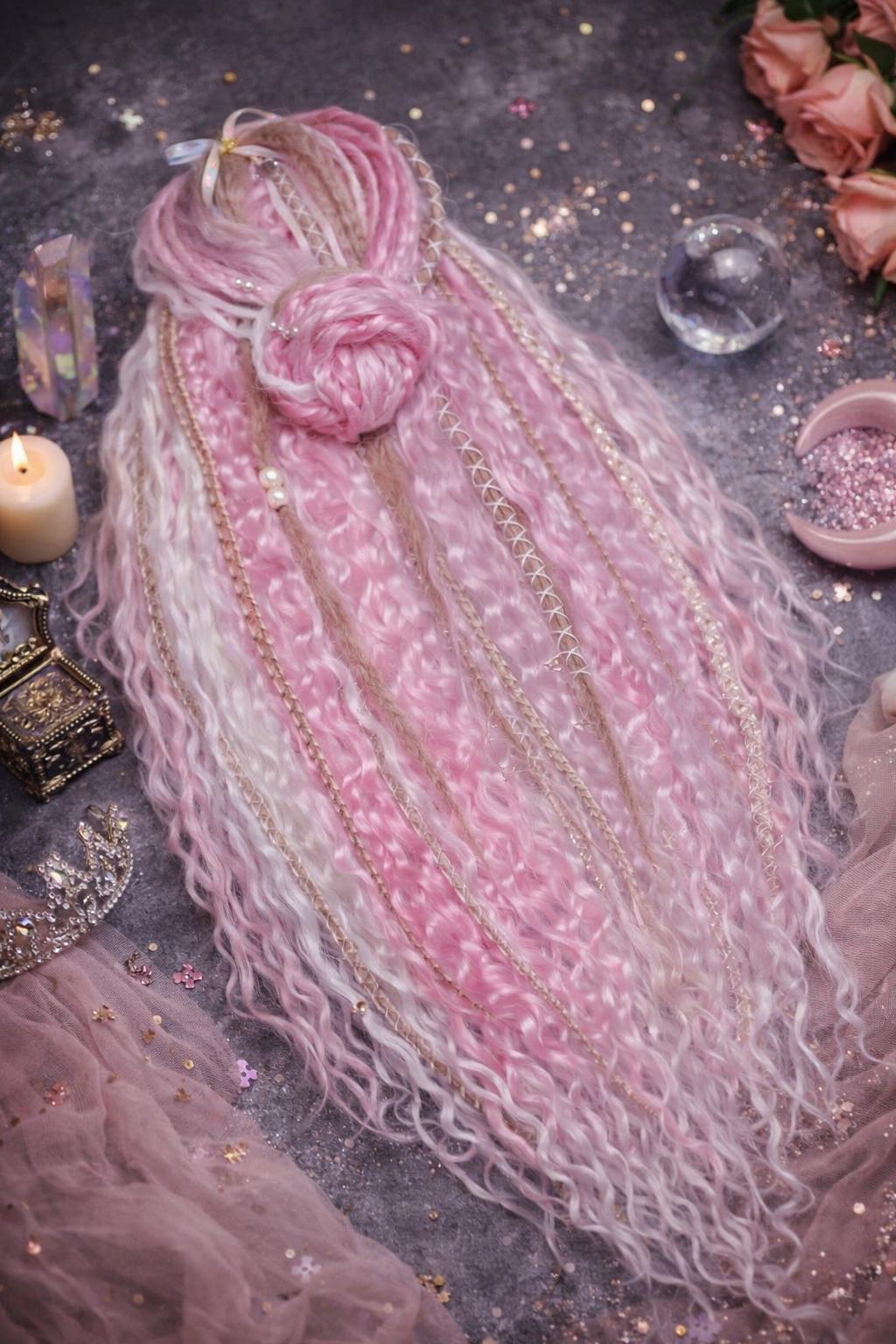 Pink White Hidden Base Visible Length Curly Hair Extensions