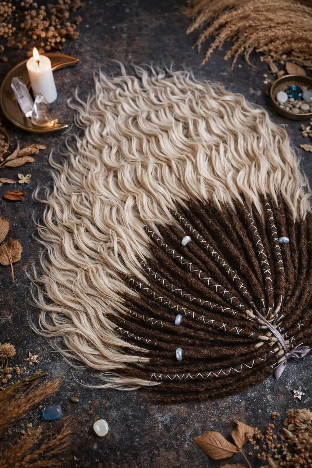 Light Beige Blonde Brown Boho Dreadlock Extensions – Brushable Faux Dreads, Soft Look