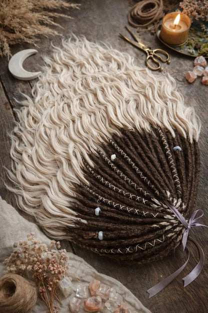 Light Beige Blonde Brown Boho Dreadlock Extensions – Brushable Faux Dreads, Soft Look