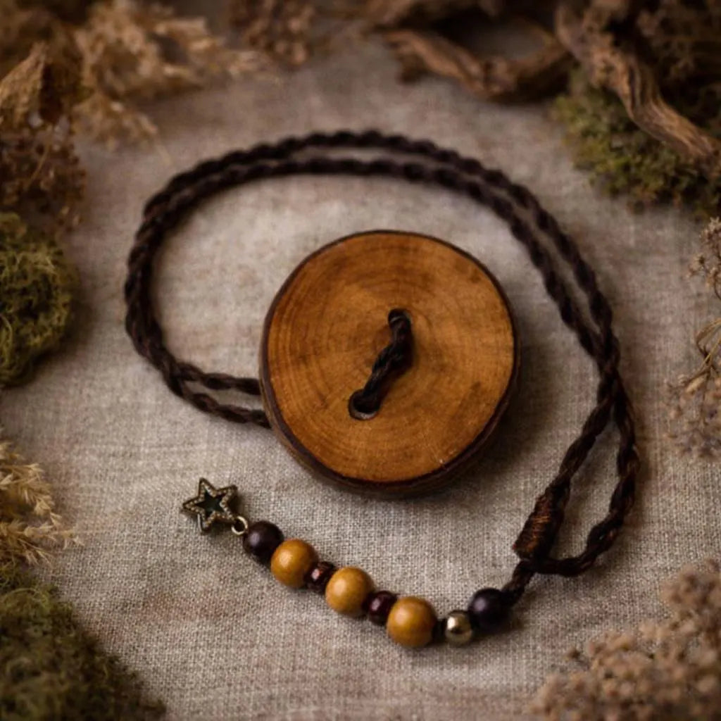 Handcrafted Wood Dreadlock Tie with Rubber Band Button – Rustic Bun Holder