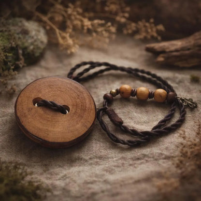 Handcrafted Wood Dreadlock Tie with Rubber Band Button – Rustic Bun Holder