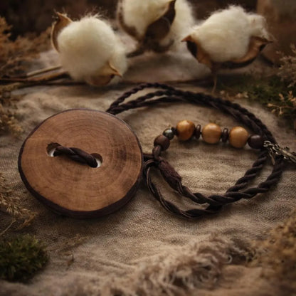 Handcrafted Wood Dreadlock Tie with Rubber Band Button – Rustic Bun Holder