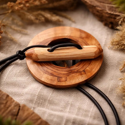 Natural Wood Dreadlock Tie with Rubber Band Button and Stick