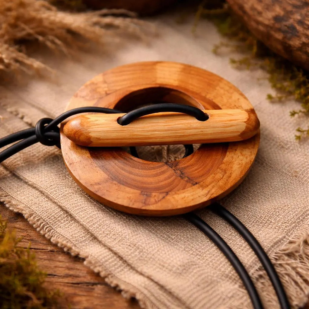 Natural Wood Dreadlock Tie with Rubber Band Button and Stick