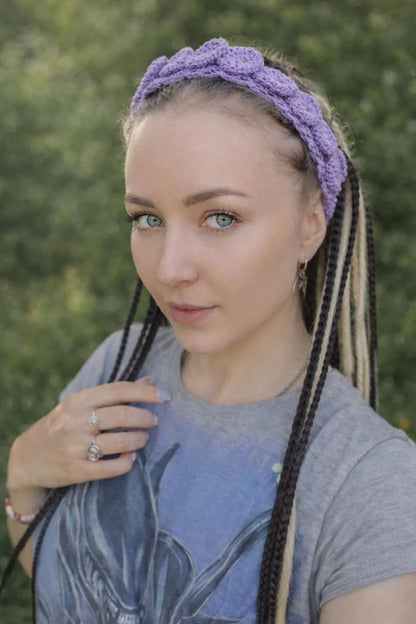 Lavender Crochet Lace Hair Tie – Boho Headband with Resin Button