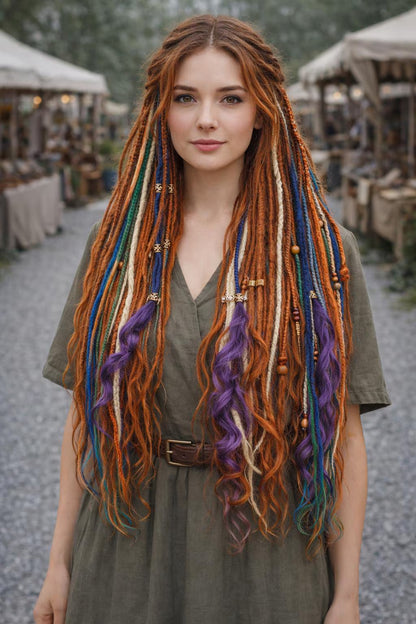 Kupferrotbraune Dreadlock-Extensions mit Locken – Weiche Synthetik-Dreads, leicht