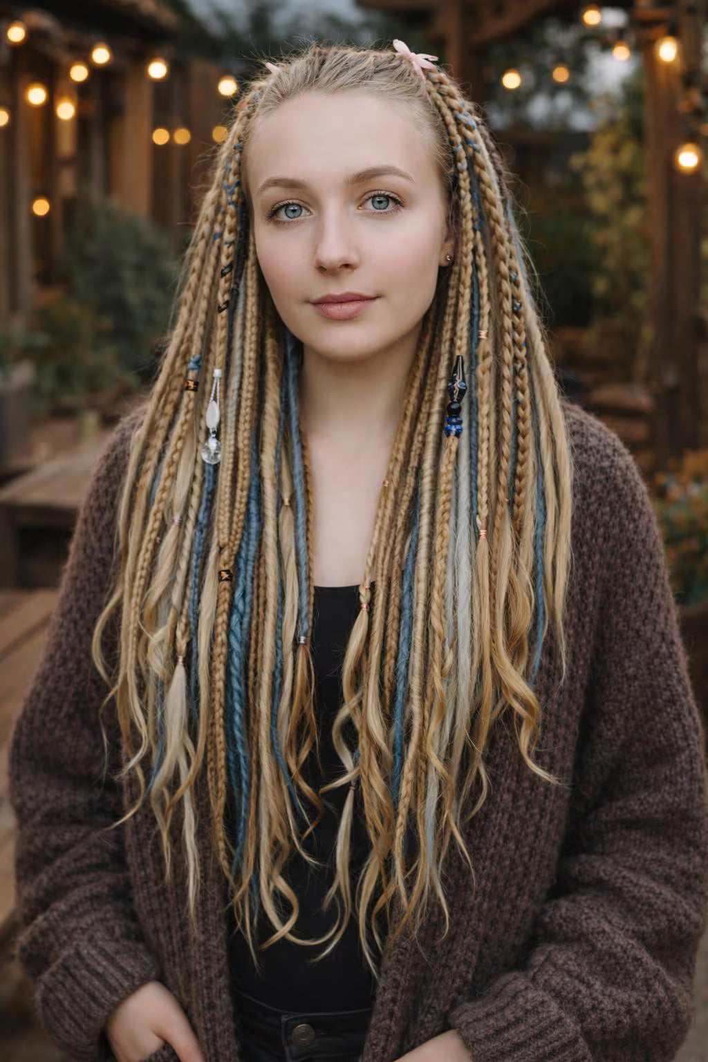 Blonde Blue Boho Fake Dreads – Double Ended Synthetic Dreads with Loose Ends
