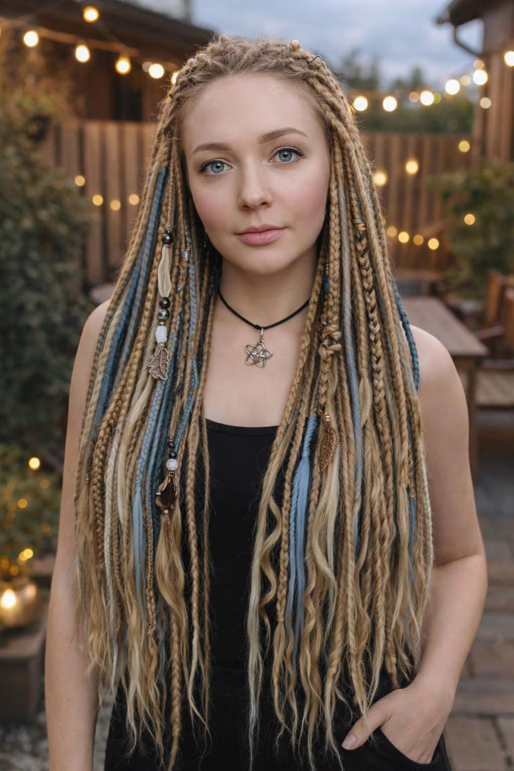 Blonde Blue Boho Fake Dreads – Double Ended Synthetic Dreads with Loose Ends