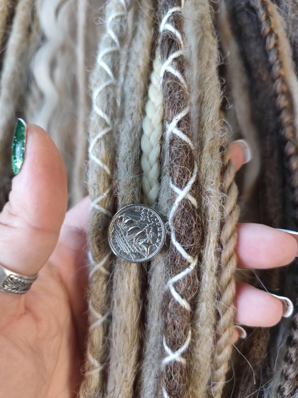 Boho Chic Dirty and Dark Blond Double Ended Synthetic Dreads - Versatile Dreadlock Extensions with loose curls - MiraDreadlocks