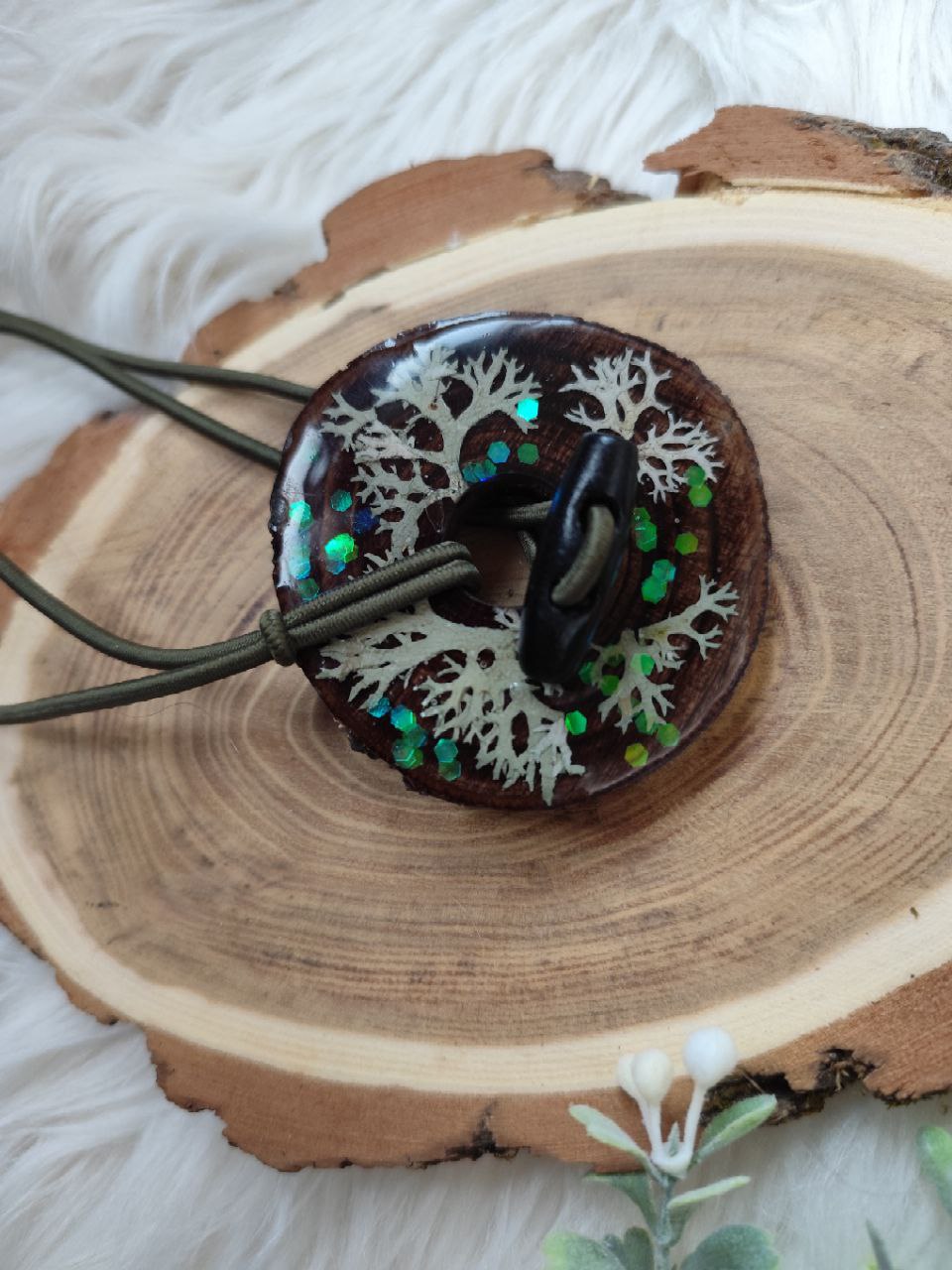 Handcrafted Wood Dreadlock Tie with read dried flowers with Rubber Band Button and Stick