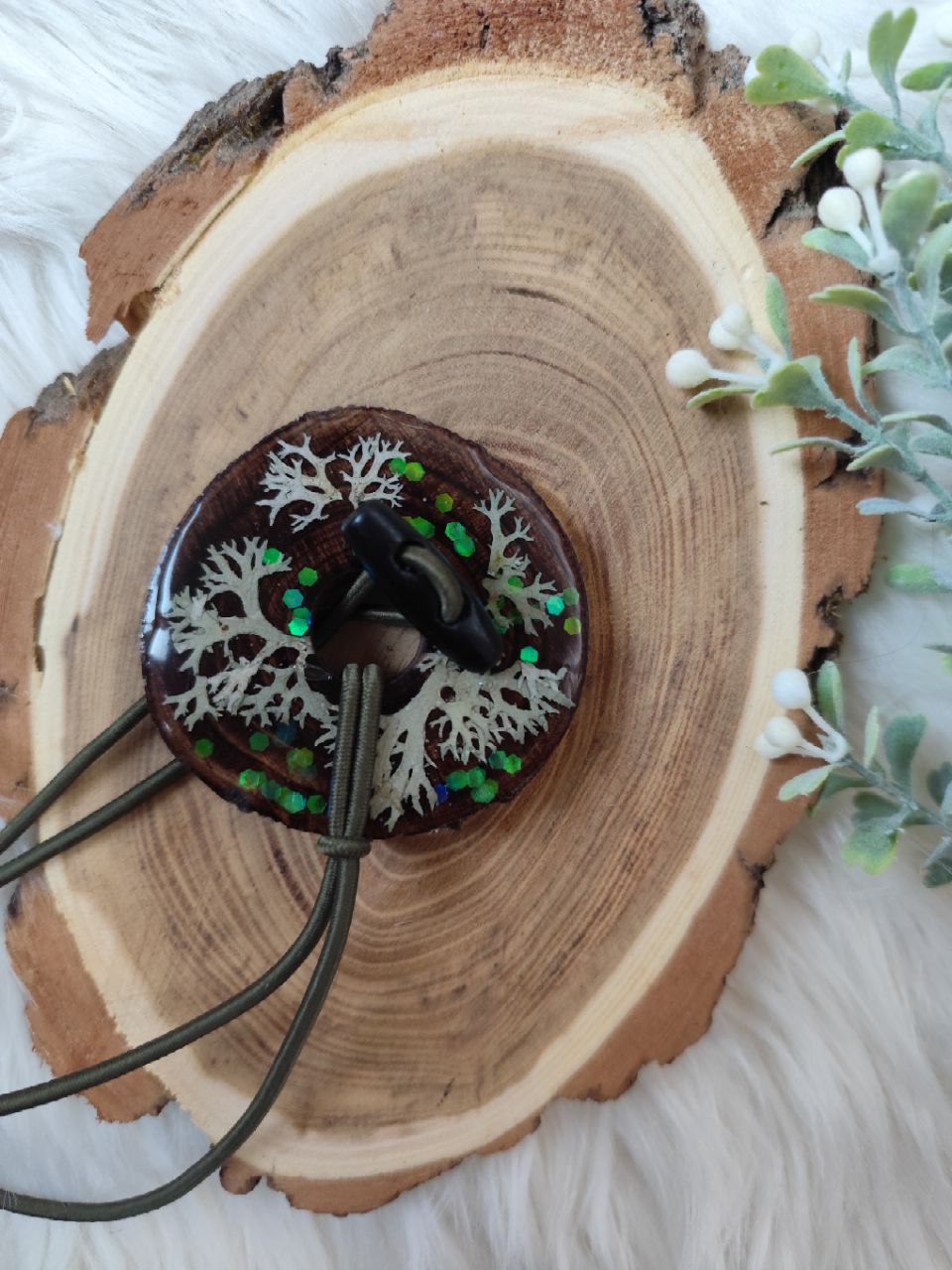 Handcrafted Wood Dreadlock Tie with read dried flowers with Rubber Band Button and Stick