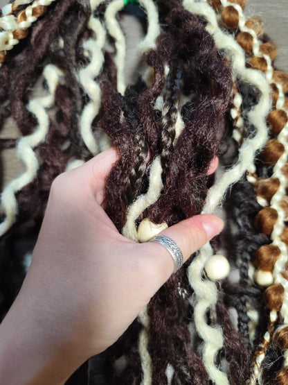 Boho Curly Dreads Dark Brown & Cream – Double Ended Synthetic Dread Extensions