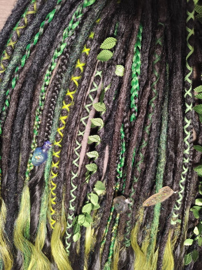 Extra lange schwarze grüne Dreadlock Extensions mit Locken – Boho Synthetische Dreads