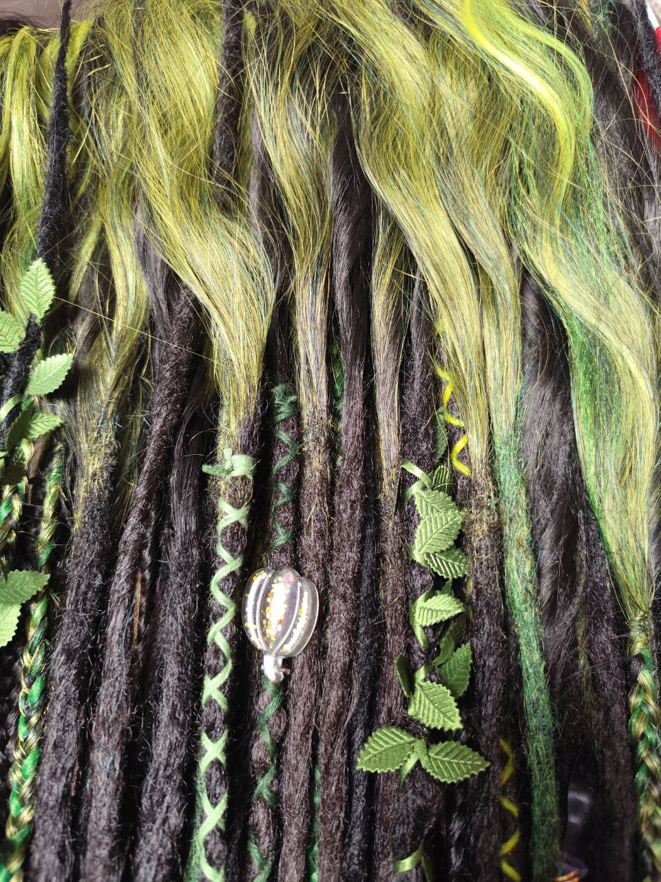 Extra lange schwarze grüne Dreadlock Extensions mit Locken – Boho Synthetische Dreads
