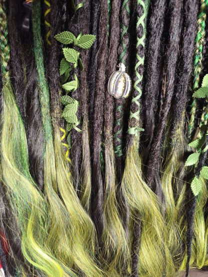 Extra lange schwarze grüne Dreadlock Extensions mit Locken – Boho Synthetische Dreads