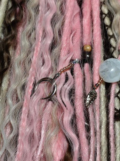 Pink Brown Blonde Boho Dreadlock Extensions with Braids & Loose Curls