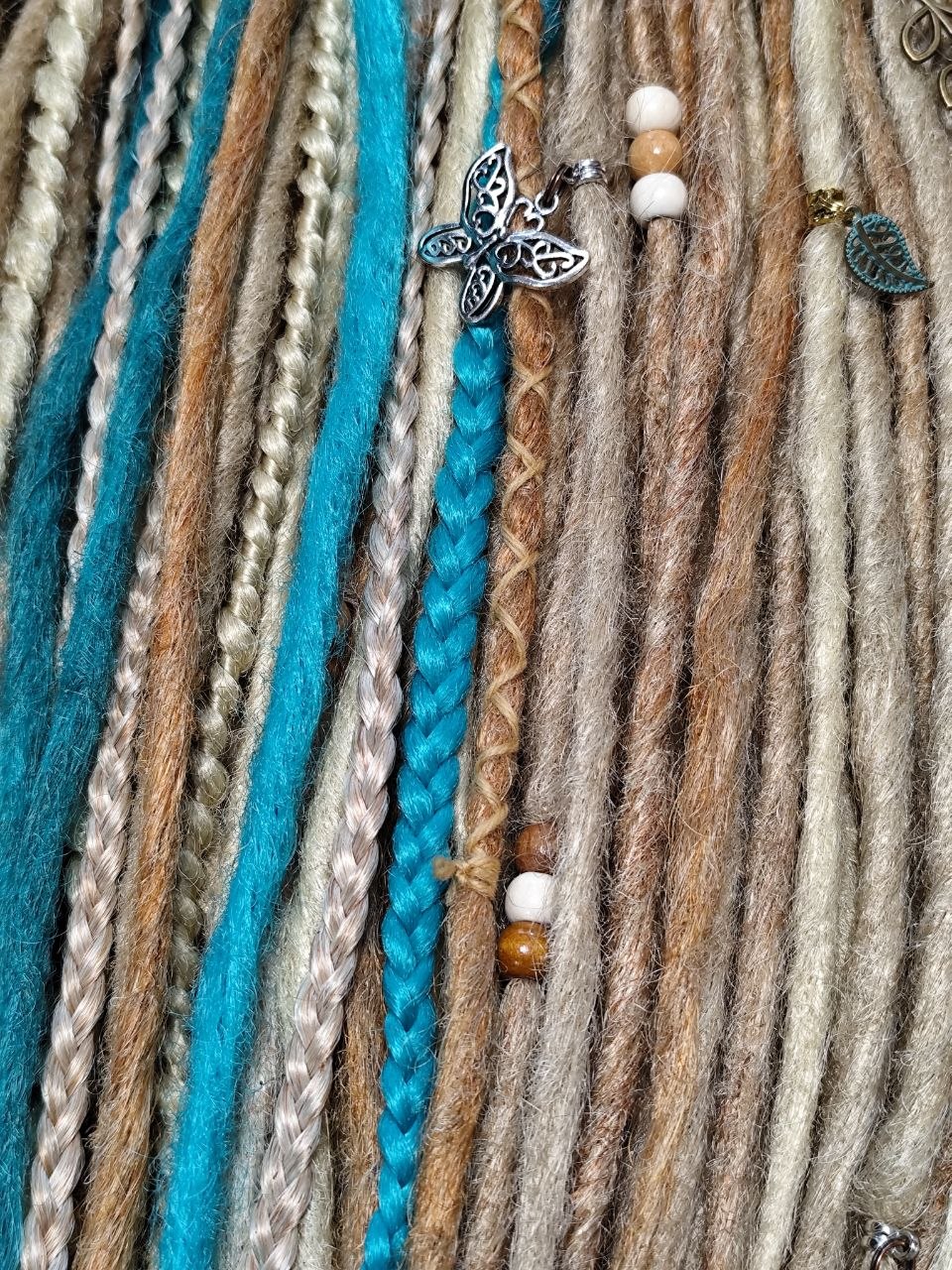 Sandy Blonde Turquoise Dreadlock Extensions – Boho Synthetic Dreads